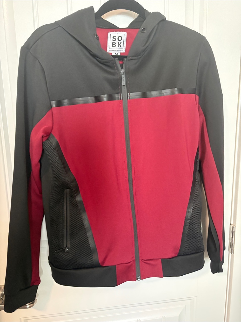 SOBK Straight Outta Brooklyn Men’s M Black Red Hooded Track Jacket Streetwear